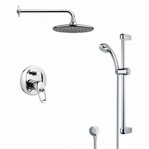 Remer By Nakeek's Sfr7159 Rendino Round Sleek Rain Shhwer Faucet In Chrome Wiht Handheld Showerr And 24-2/5""h Shower Slidebar