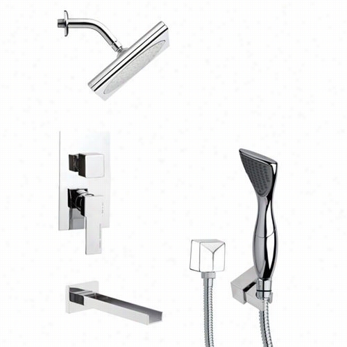 Remer By Nameek's Tsh41966 Tyga Square Modern Tub And Shower Faucet Set In Chrome With H And Shower