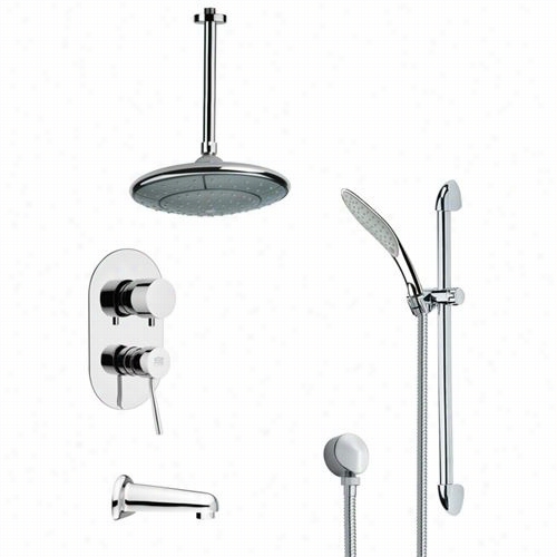 Remer By Nameek's Tsr9006 Galiano Modern Tub And Rain Shower Faucet In Chrome With Hand Shower And 28-1/7"&q Uot;h Shower Sildebaar