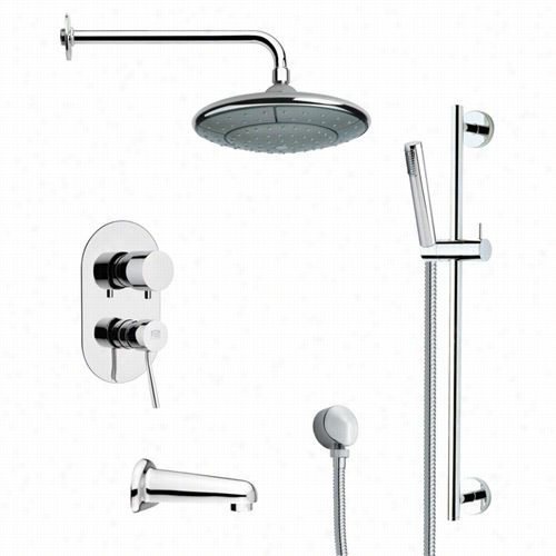 Remer By Nameek's Tsr9032 Galiano Modern Round Tub And Rain Shower Fucet In Chrome With 23-5/8""h Shower Sliidebar