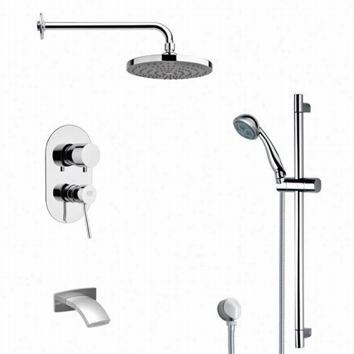 Remer By Nameek's Tsr9168 Galinao Round Tub And Rain Sshower Faucet In Chrome With Slide Rail Nd 3""w Handhedl Shower