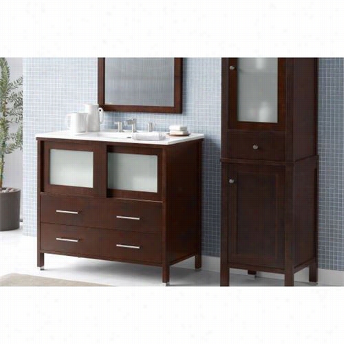 Ronbow 035836 Minerva 36"" Woood Vanity Cabinet With 2 Frost Glass Doors And 2 Bottom Drawers