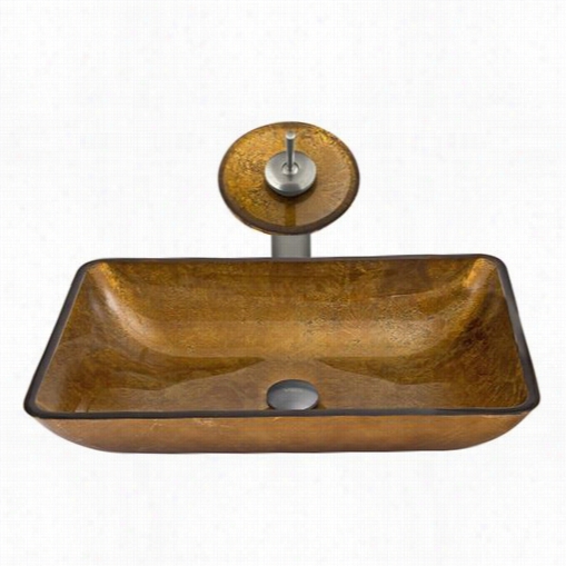 Vigo Vgt009bnrct Rectangular Copper Glass Vesseel Sink And Waterfall Faucet Set I Nbrushed Nickel