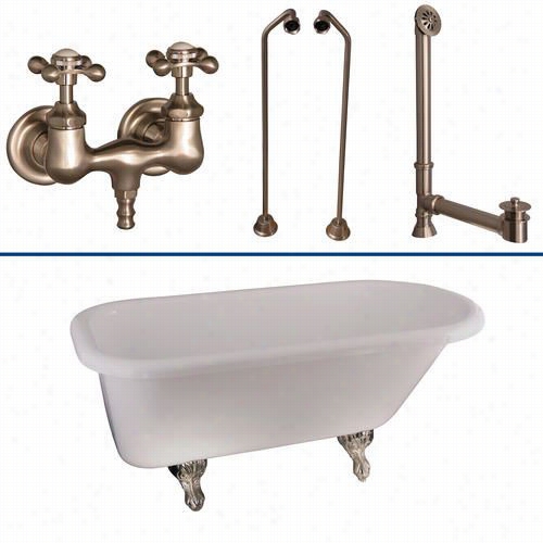 Barclay Tkadtr60-wbn3 60"" Double Acrylic Rll Topwhitebathtub Kit In Brushd Nickel With Metal Cross Handles