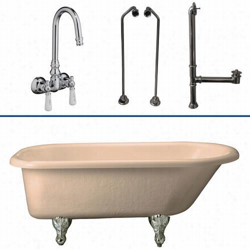 Barclay Tkatr60-bcp9 60""a Crylic Roll Top Bisque Bathtub Violin  In Polished Chr Ome With Porcelain Lever Handles And Gooseneck Spout Tub Filler