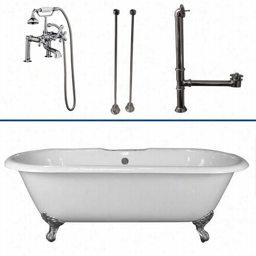 Barclay Kctdrh  67"" Cast Iron Double Roll Top Bathtub Kit In White Wiit Metal Cross Handle