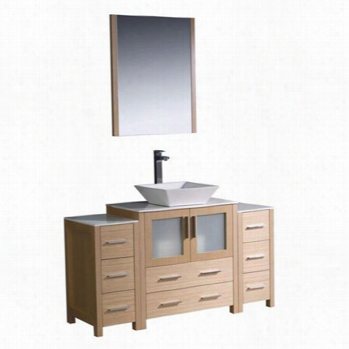 Frecs Fvn6-123012lo-vsl Torino 54&qout;" Modern Bathroom Vanity In Light Oak Wit H2 Side Cabinets And Vessel Sink - Vanity Top Included