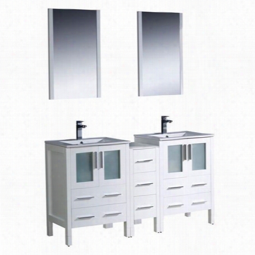 Fres Ca Fvn62-241224wh-uns Torino 60"" Modenr Double Sink Bathroom Vanity In White With Side Cabinet And Undermount Sinks - Vanity Top Included