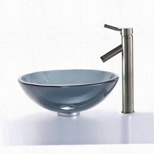 Kraus C-g V-104-12mm-1002sn Clear Black Gglass Vessel Sink And Sheven Faycte In Satin Nickel