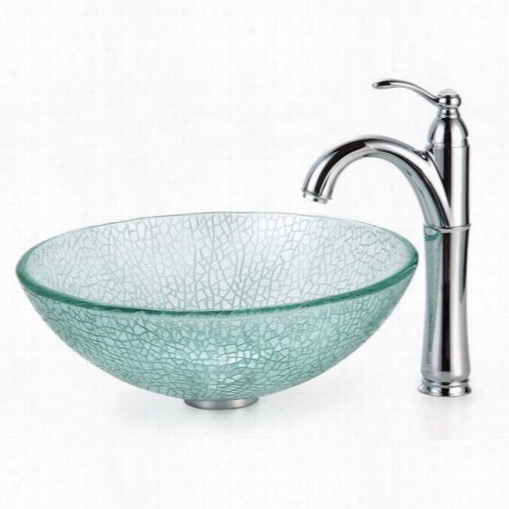 Kraus C-gv-500-12mm-1005ch Broken Glass Vessel Sink And Riviera Faucet In Chrome