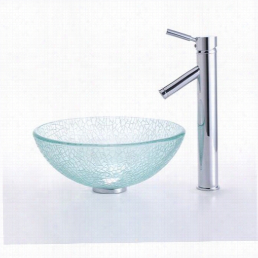 Kraus C-gv-500-14-12mmm- 1002ch 14"" Mosaic Glass Vessel Sink And Sheven Faucet In Chrome