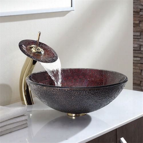 Kraus  C-g-v570-12mm-10g Callisto Glass Vessel Sink And Cataract Faucet I N Gold