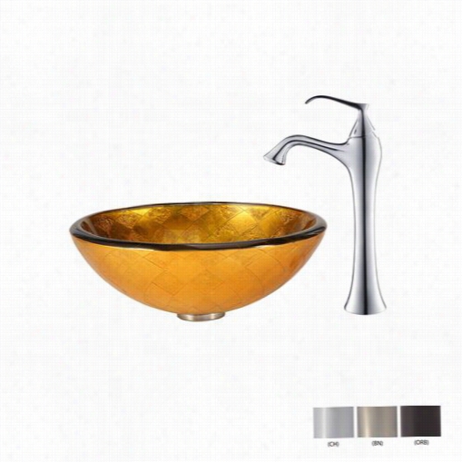 Kraus C-gv-691-19mm-15000 Orion Glass V Essel Bathroom Sink With Vrntus  Faucet