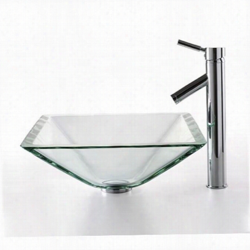 Kraus C-gvs-901-19mm-1002ch Clear A Quamarine Glass Vessel Sink And  Sheven Fauect In Chrome