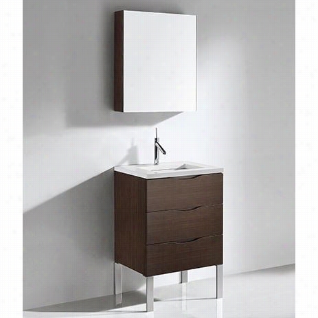 Madeli B200-24-002-wa-xtu1815-24-110-wh Milano 42"" Bottom Vanity In Walnut With Urban 18 Xstone Glossy White Single Faucet Solid Surface Basin