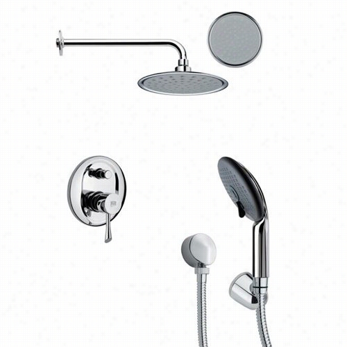 Remer By Ameek's Sfh6140 Orsino 15-5/9"" Sleek Round Shower Faucet Set In Chrome With Hand Shower And 8-4/7""h Diverer