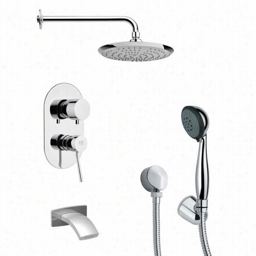 Remer By Nameek's Tsh4161 Tyga Sleek Tub And Shower Faucet Placed In Chrome With Hand Shower And 4-/13""wwdiverter