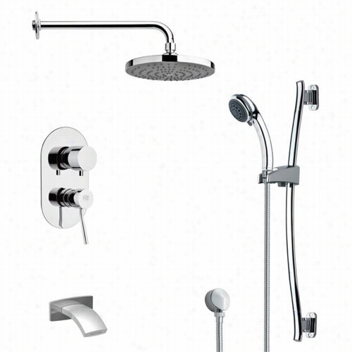 Remer By Nameke's Tsr9167 Galiano Rond Tub And Rain Shower Faucet In Chrome With Glide Rail And 8-2/3""h Handheld Shower