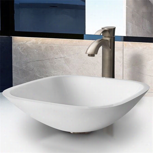Vigo Vgt205 Square Shaped White Phoenix Stone Glasss Vessel Sink With Brushed Nickel Faucet