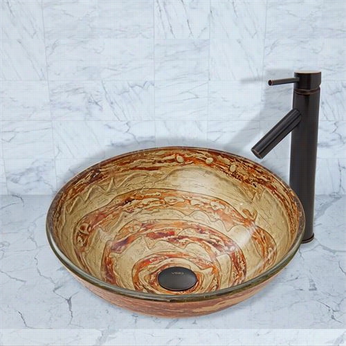 Vigo Vgt740 Moca Swirl Glass Vessel Sink And Dior Faucet Set In Antique Rubbed Bronze