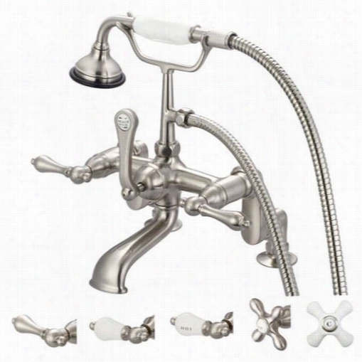 Water Creation F6-0008-02 Vintage Classic Adjustable Center Adorn Mount Tub Faucet With Handheld Shower In Brus Hed Nickel