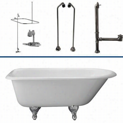 Barclay Tkctr67-cp6 67&"" Cast Iron Tub Kit In Chrome With Thb Filler, 56"" Riser, Showerhead And Rectangular Shower Ring