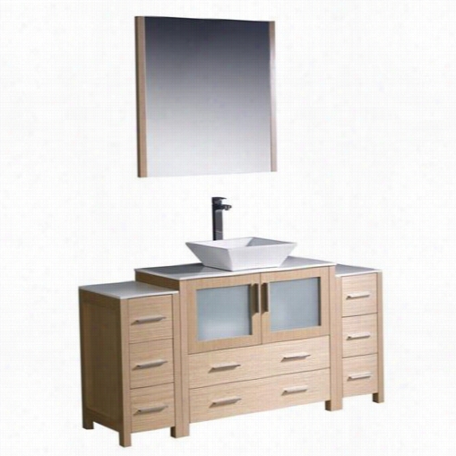 Fresca Fvn62-123612lo-vsl Torino 60"" Mdern Bathroom Vanity In Light Oaak Attending 2 Side Cabinets And Vessel Sink - Vanity Top Included