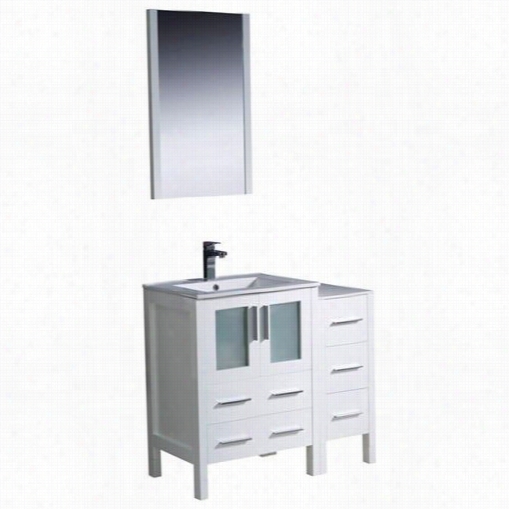 Fr Esca Fvn62-2412wh-uns Torino 36&q Uot;" Modern Abthroom Emptiness In White With Side Cabinet And Undermount Sin K - Vaity Top Included