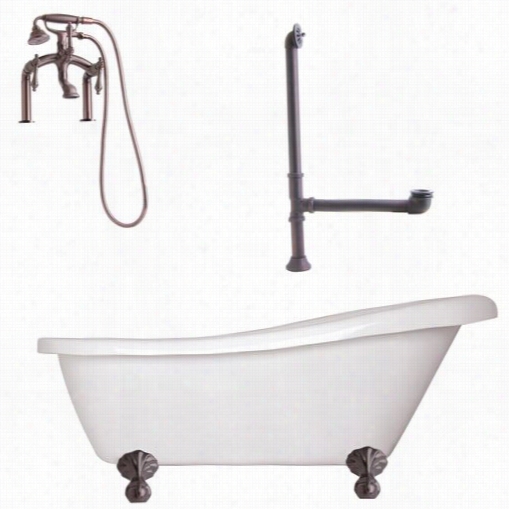 Giagni Ln3-orb Newton 67"" White Slipper Tub With Deck Mount Faucet In Oil Rubbed Bronze