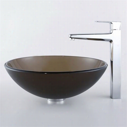 Kraus C-gv-103fr-12mm-15500ch Frosted Brown Glass Essel Sink And Virtuss Faucet In Chrome