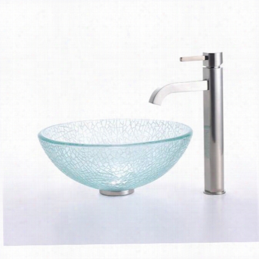 Kraus C-gv-5500-14-1zmm-1007sn 14"quot; Mosaic Glass Veessl Sink And Ramus Faucet In Satin Inckel