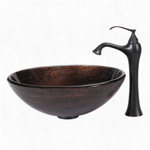Kraus C-gv-580-12mm-15000orb Copper Illusion Goasss Vesssel Sink And Ventus Faucet In Oil Rubbed Bronze
