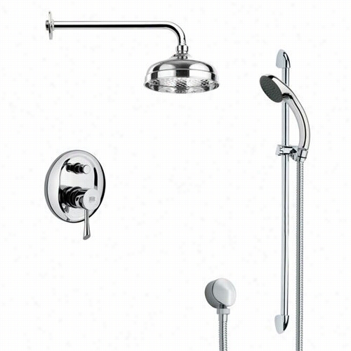 Remer By Nameek's Sfr7028 Rendino Modern Round  Rain Shower Faucet In Hrome With Sslide Rail And 4-4/7""w Diverter