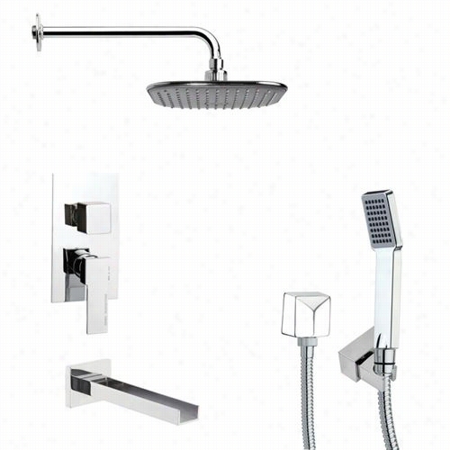 Remer By Name Ek's Tsh4036 Tyga Square Shower System In Chrome With 5""w Handheld Shower