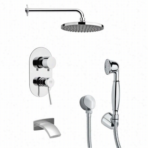 Remer At Nameek's Tsh4152 Tyga Round Modern Tub And Shower Faufet Set In Chrome With 2""w Handheld Shower