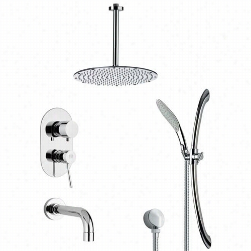 Remer By Nameek's Tsr909 Galiano Contemporary  Tub And Shower Ffaucet In Chrome With Slide Rail And 3-1/2""w Handheld Shower