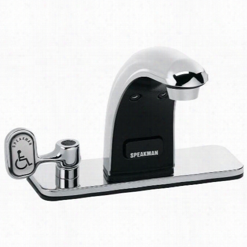 Speakman S-8718-ca Senssorflo Battery Powered Sensor Faucet In Polished Chrome With 4"" Deck Plate, Under Counter Mechanical Mixer And Manual Override