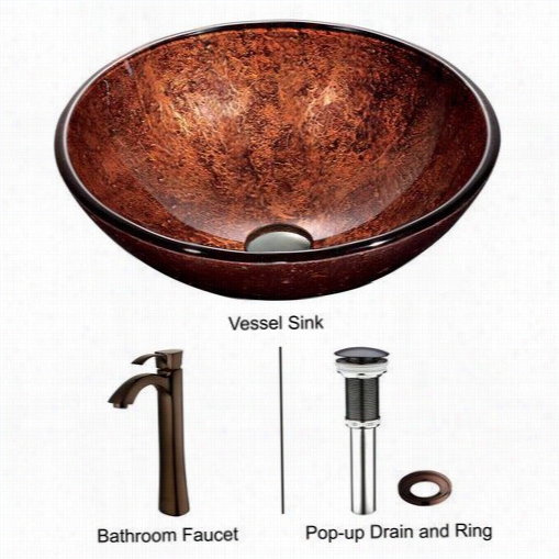 Vigo Vgt198 Mahogany Moon Vessel Sinki N Copper With Oil Rubbed Bronze Faucet