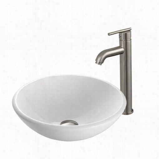 Vigo Vgt203 Phoenix Stone Glass Vessel Penetrate In White With Brushed Nickel Faucet