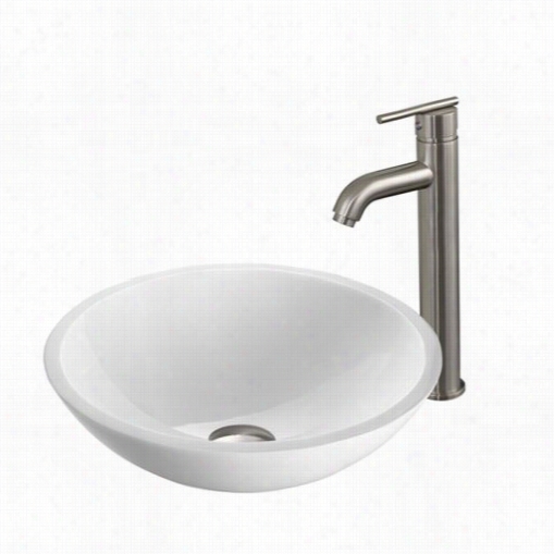 Vigo Vgt211 Flat Edged Phoenix Stoen Glass Vessel Sink In White With Brushed Nickel Faucet
