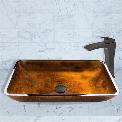 Vigo Vgt496 Recrangular Russet Glass Veessel Sink And Blackstonian Faucet Set Ina Nntique Rubbed Bronze