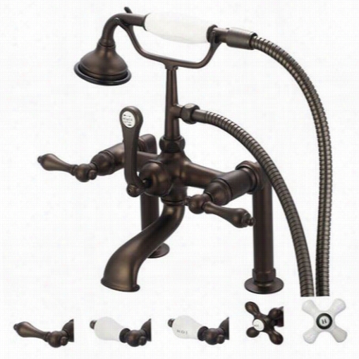 Water Creation F6-0006-03 Vintage Classic 7"&qot; Sspread Deck Mount Tub Faucet With 6"" Risers And Handheld Shower In Oil Rubbeed Bronze