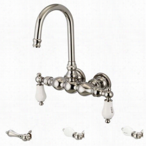 Water Creaion F6-0014-05 Vintage Classic 3-3/8"" Center Wall Mount Tub Faucet  With Gooseneck Spout Aand Straight Wall Connectorin Polished Nicksl