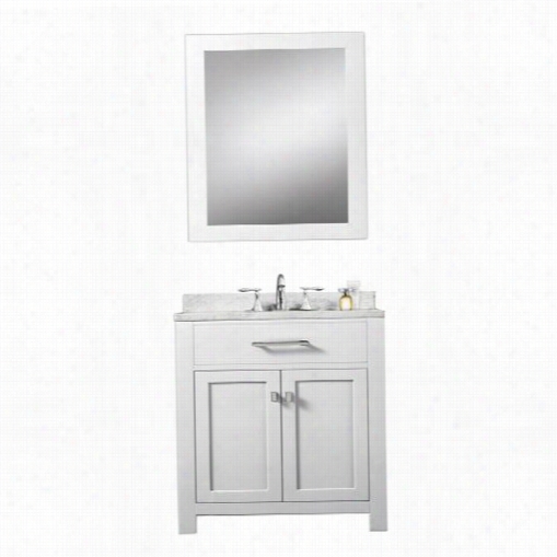 Water Creation Madison-30 Madison 30"" S Olid White Single Sink Bat Hroom Vanity With Mattching Framed Mirror