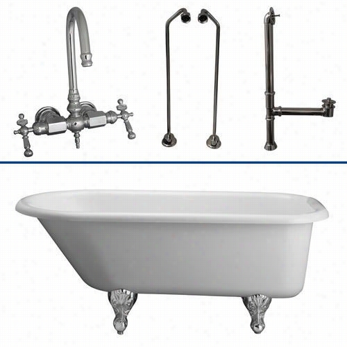 Barclay Tkatdr60-wcp10 60"&quo; Doouble Acrylic Roll Top Wh Ite Bathtub Kit In Pol Ished Chrome With Metal Lever Handles And Gooseneck Spout Tub Filler