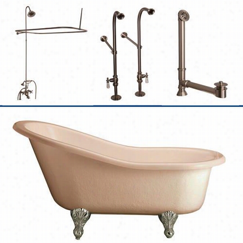 Barclay Tkats60-b 60"" Acrylic Soipper Bathtub Kit In Bisque With Metal Cross Handles, 62""  Riser And Rectangular Shower Ring