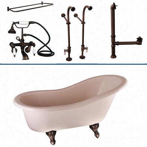 Barclay Tkatts60-b 60"" Acrylic Slipper Bathtub Kit In  Bbisq Ue With Porc Elain Lever Handles And Rectangular Showr Ring