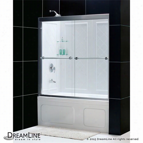 Dreamline Dl-6996 Duet 56 To 59"" Fraameless Bypass Sliding Tub Door And Qwall-tub Backwalls Kit