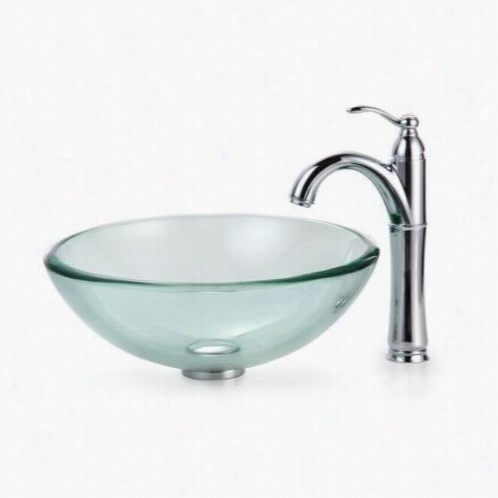 Kraus C-gv-101-19mm-1005ch 17"&quo; Clear Glass Vessel Sink And Riviera Faucet I Chrome