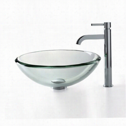 Kraus C-gv-101-19mm-1007ch 19mm Thick Clear Glass Vessel Sink And Ramus Faucet In  Chrome